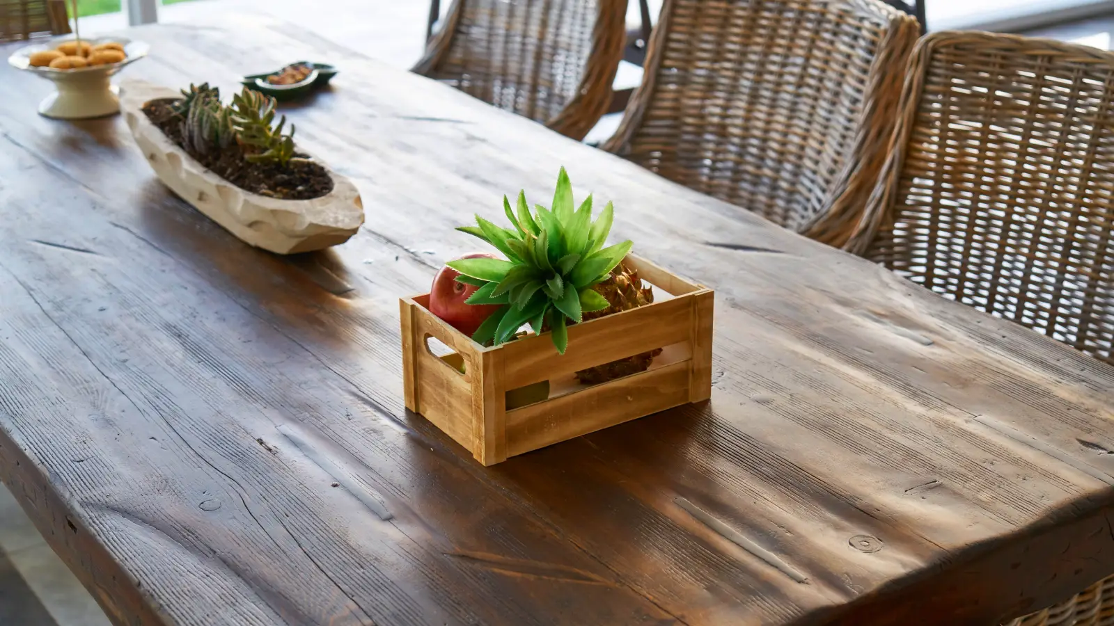 Custom wood dining table in a Dubai villa